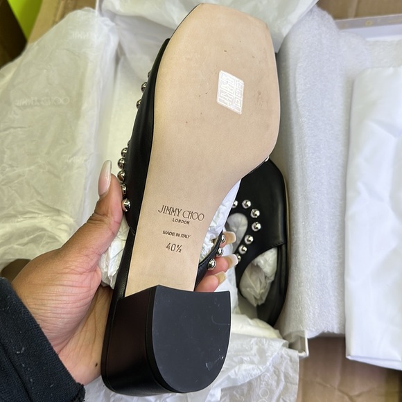 JIMMY CHOO JACCI MULE SANDALS NAPPA LEATHER STUDS 40.5 NIB - Picture 8 of 10